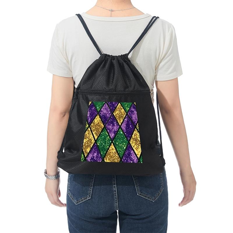 Mardi Gras Colorful Diamond Pattern Drawstring Backpack Lightweight Gym Bag for Travel and Sports Use Perfect Gift for Festival Celebrations Carnival Party Fans and Costume Accessory Lovers Ideal Holiday Present for Adu