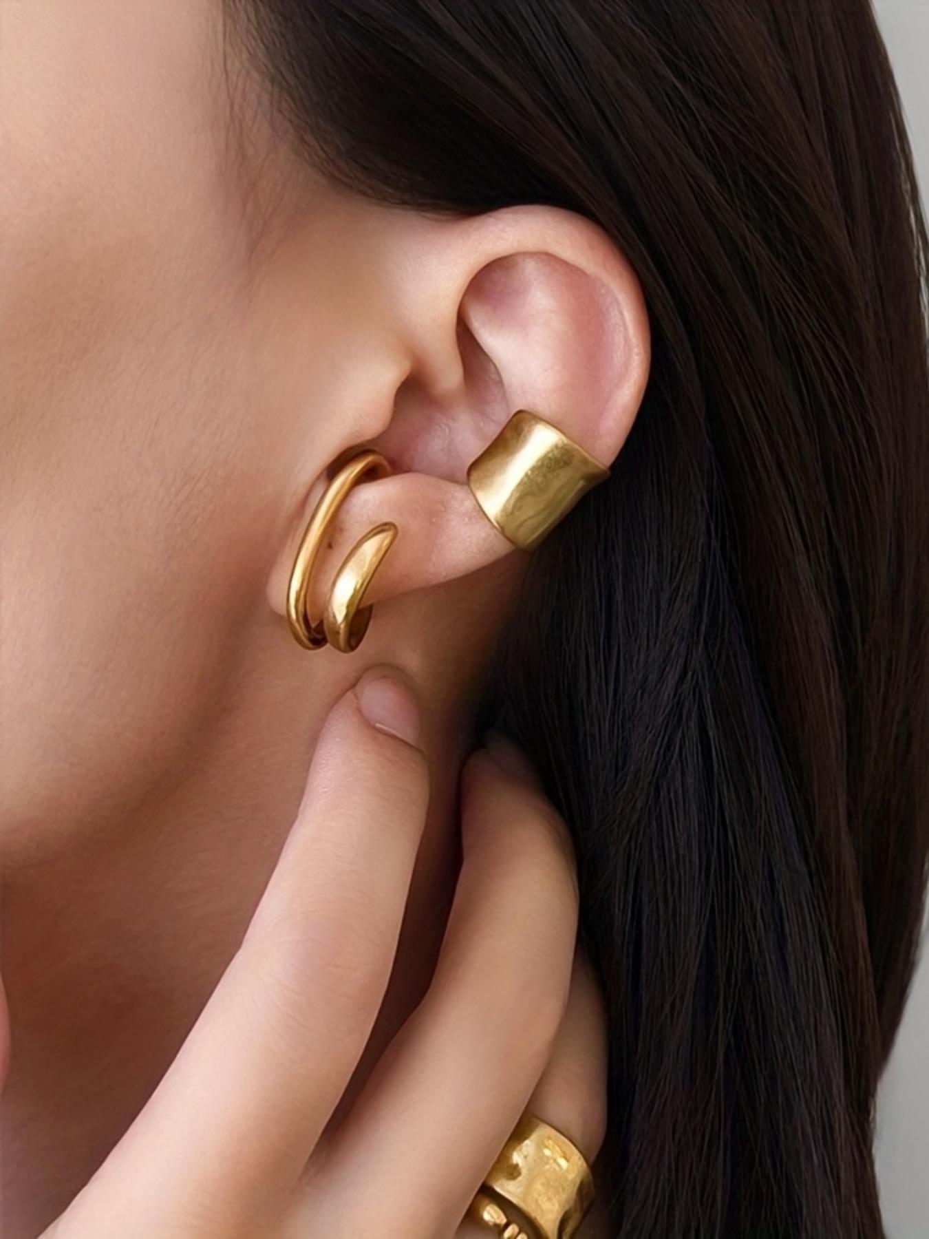 2pcs Minimalist Ear Cuffs, Fashionable High-End Earrings, Unique Versatile Studs, Casual All-Season Jewelry, Plain Design