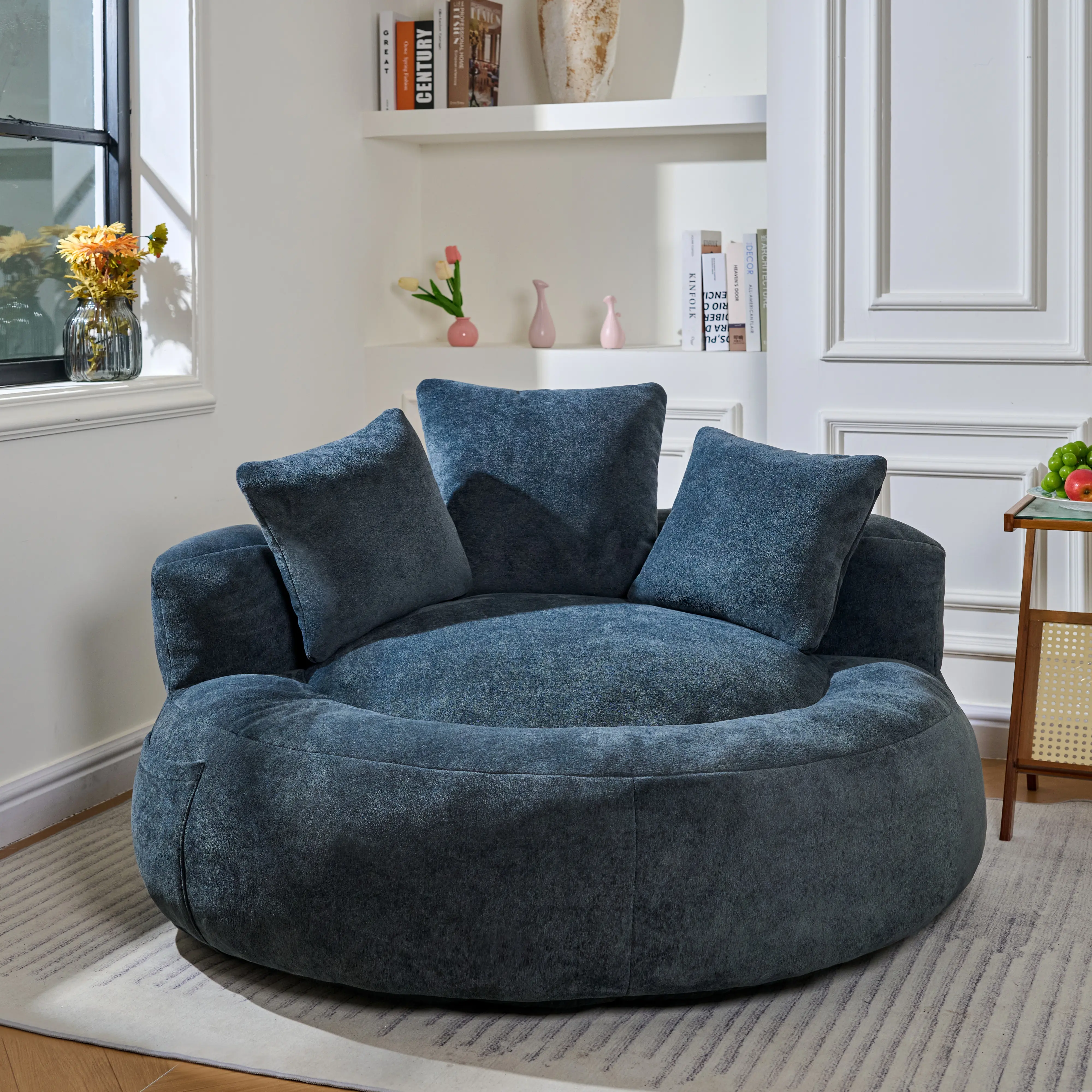 5FT Giant Bean Bag Chair with Foam Filler, Oversized Chenille Bean Bag Couch for Adults and Teens with 3 Pillows, Lazy Floor Sofa for Living Room, Bedroom, Dorm