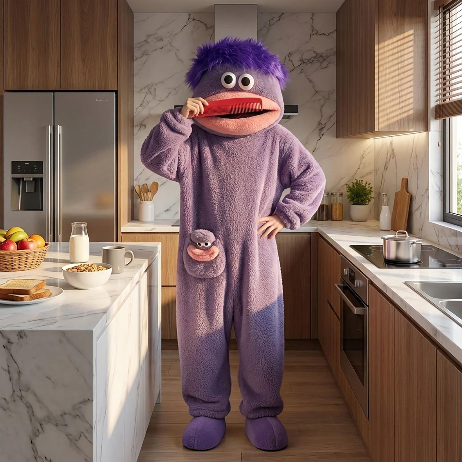 Cute Onesie Set, Soft Flannel Pajama with Hat, Funny Big Mouth Monster Design, 3-Piece Set for Home & Party Fun