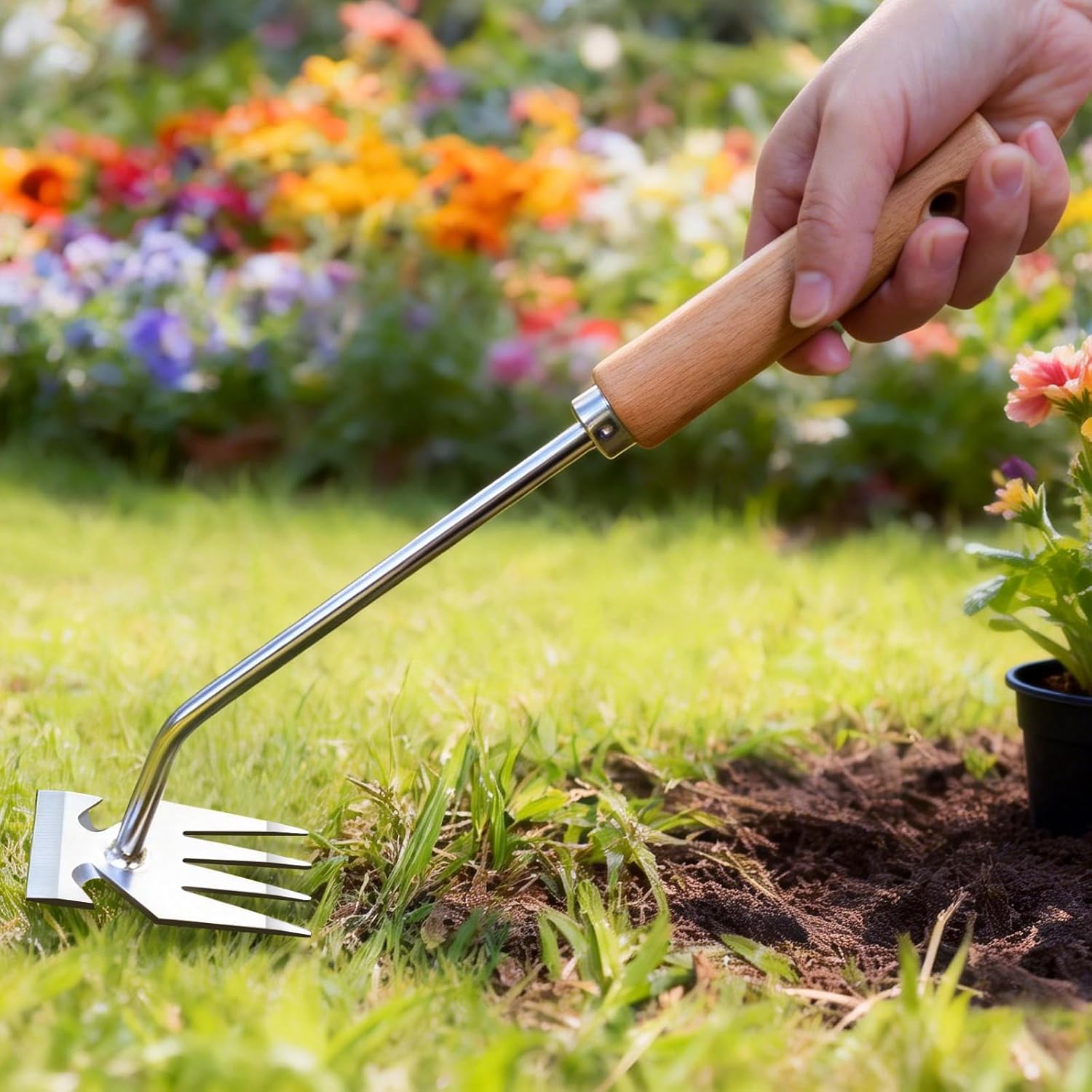 Long Handle Weeder Tool with Leverage Action - Pull Weeds Roots and All, Standing Up! Durable Stainless Steel with Anti-Slip Grip. Ergonomic Gardening Hand Tool for Easy Weed Removal.