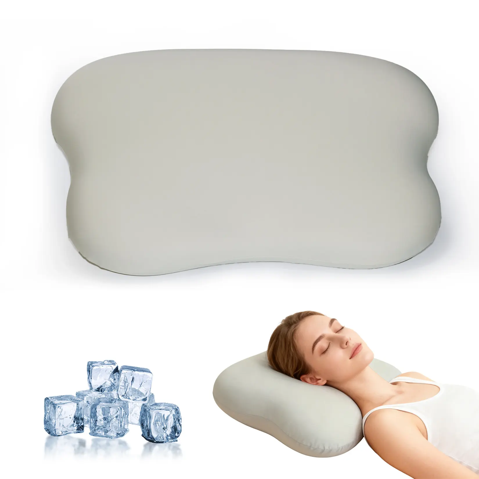 Cooling Memory Foam Cervical Neck Pillow for Sleeping - Ergonomic Orthopedic Support for Neck & Shoulder Pain Relief - 4-Zone Dual-Height for Side/Back/Stomach Sleepers, Grey 69x39x12cm