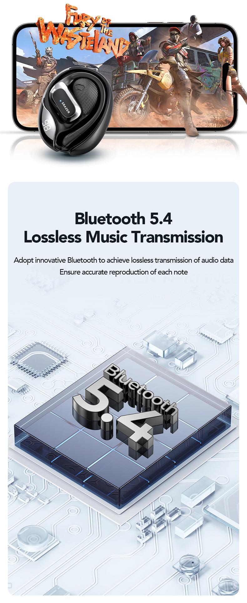 ERAZER X5 OWS Open-Ear Headphones, Ear Hooks Design , Wireless Earbuds, With HD Mic, Waterproof, Power Digital Display, 24H Playtime, Bluetooth 5.4 Earbuds, Gaming with Low Latency