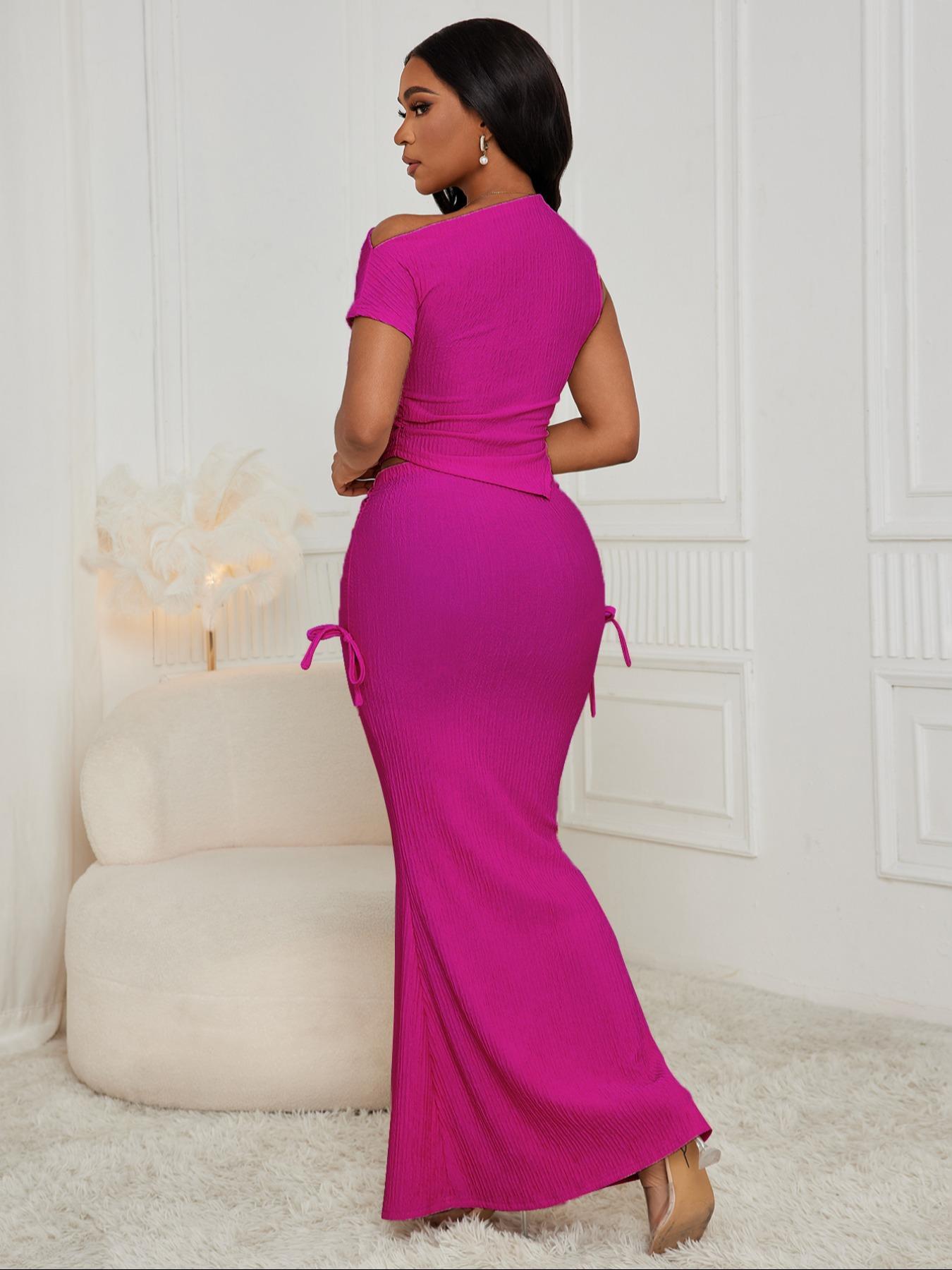 Women's Solid Color Striped Ribbed Crop Top & Mermaid Skirt Two-piece Set, Casual Fashion Cozy Top & Long Skirt for Daily Outdoor Wear, Ladies Clothes for All Seasons, Womenswear