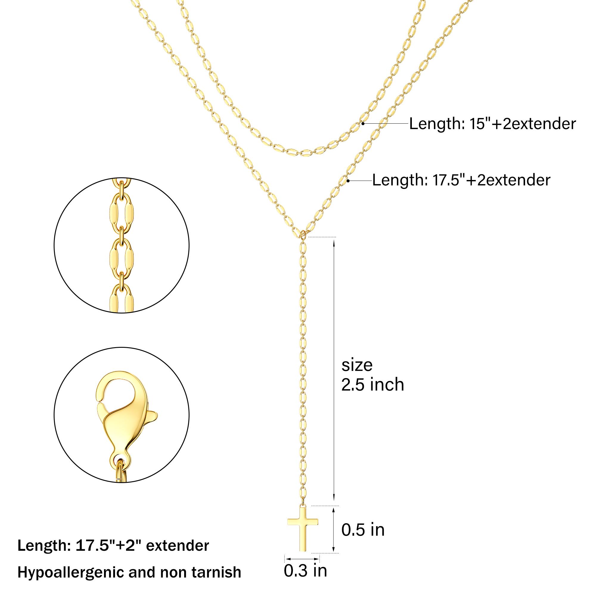 Tewiky Lariat Lip Chain Necklace&Earringsfor Women, Dainty Long Necklace Y-Shaped Cross Pendant Necklace Trendy Layered Cz Beaded Chain Drop Necklaces Simple Jewelry Set For Easter