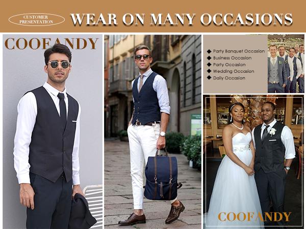 COOFANDY Men's Suit Vest Slim Fit Formal Dress Waistcoat Casual Business Vests for Suit or Tuxedo Beige Elegant