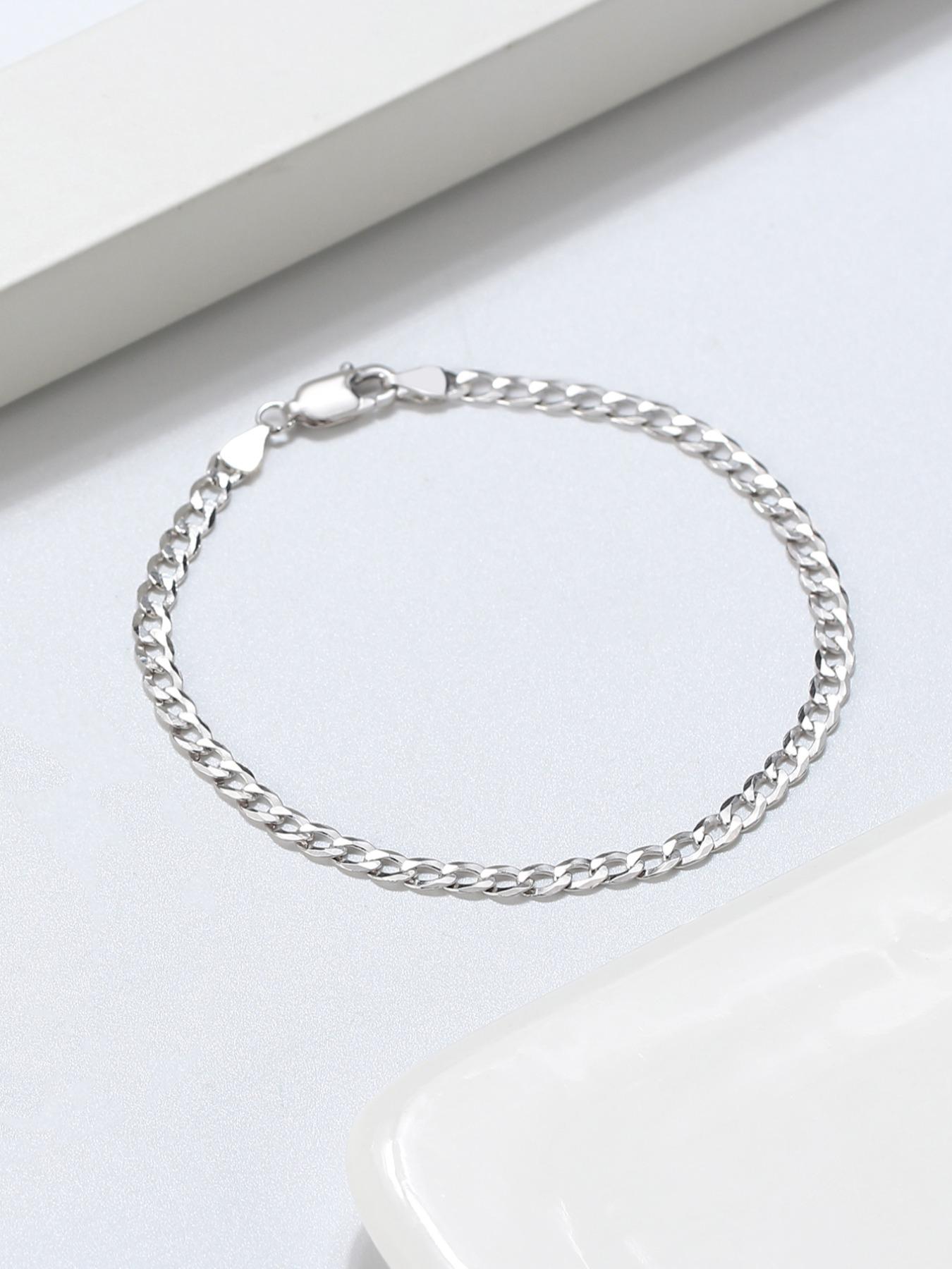 S925 Sterling Silver Classic Cuban Curb Chain Bracelet, Cuban Bracelets, Fashionable Jewelry for Women & Men, Trendy All-match & Exquisite Jewelry for Birthday Gift