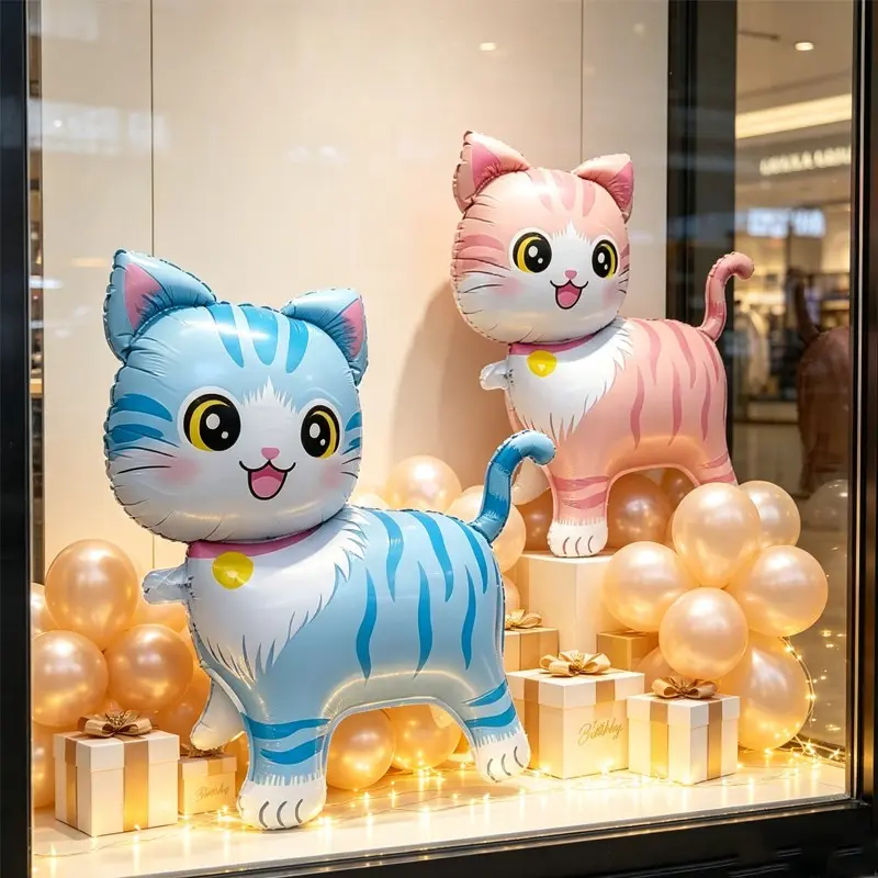 2pcs Standing Cat Balloon Decorations and Blue for Birthday Parties, Holiday Indoor Outdoor Room Decor, Party Gift Prop for Christmas and Halloween