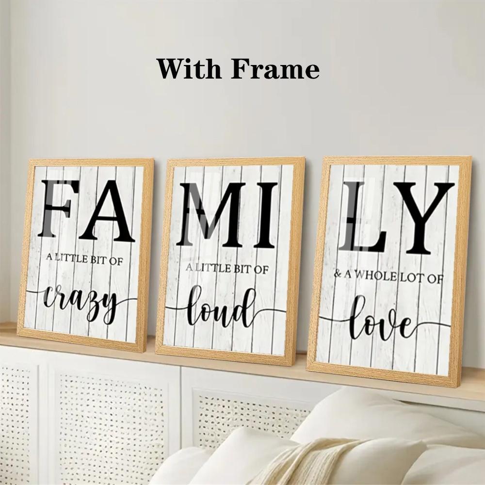 3-Piece Optional Wooden Frame Modern Simple Black White Family English Alphabet Typography Art Canvas Poster High Precision Color Micro-spray Moisture-proof Coating Clear Text No Color Difference Excellent Flatness Living Room Shared Space Decor