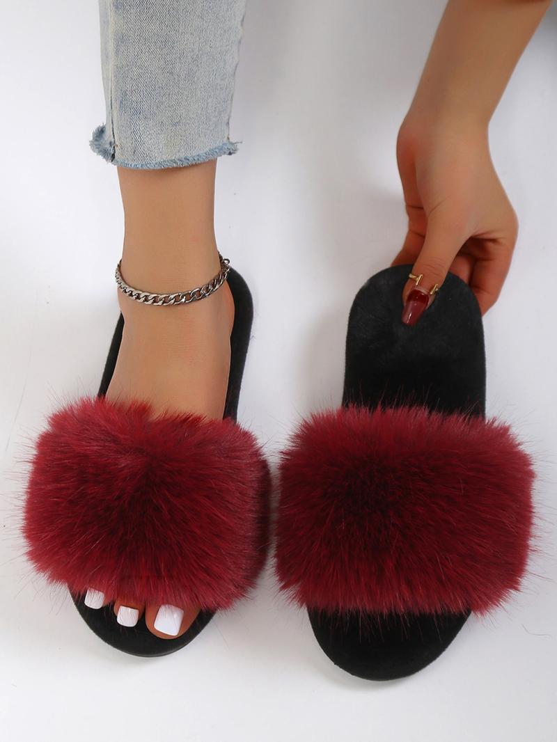 Matching Faux Fur Plush Indoor Slippers for Women, 2025 New Trendy Casual Soft Fluffy Comfort Bedroom Slippers, Female Going Out Fuzzy Walking Shoes for Daily Use, Cozy Corner Home, Footwear, Elegant Slippers, House Slippers, Ladies Fur Exterior Slippers