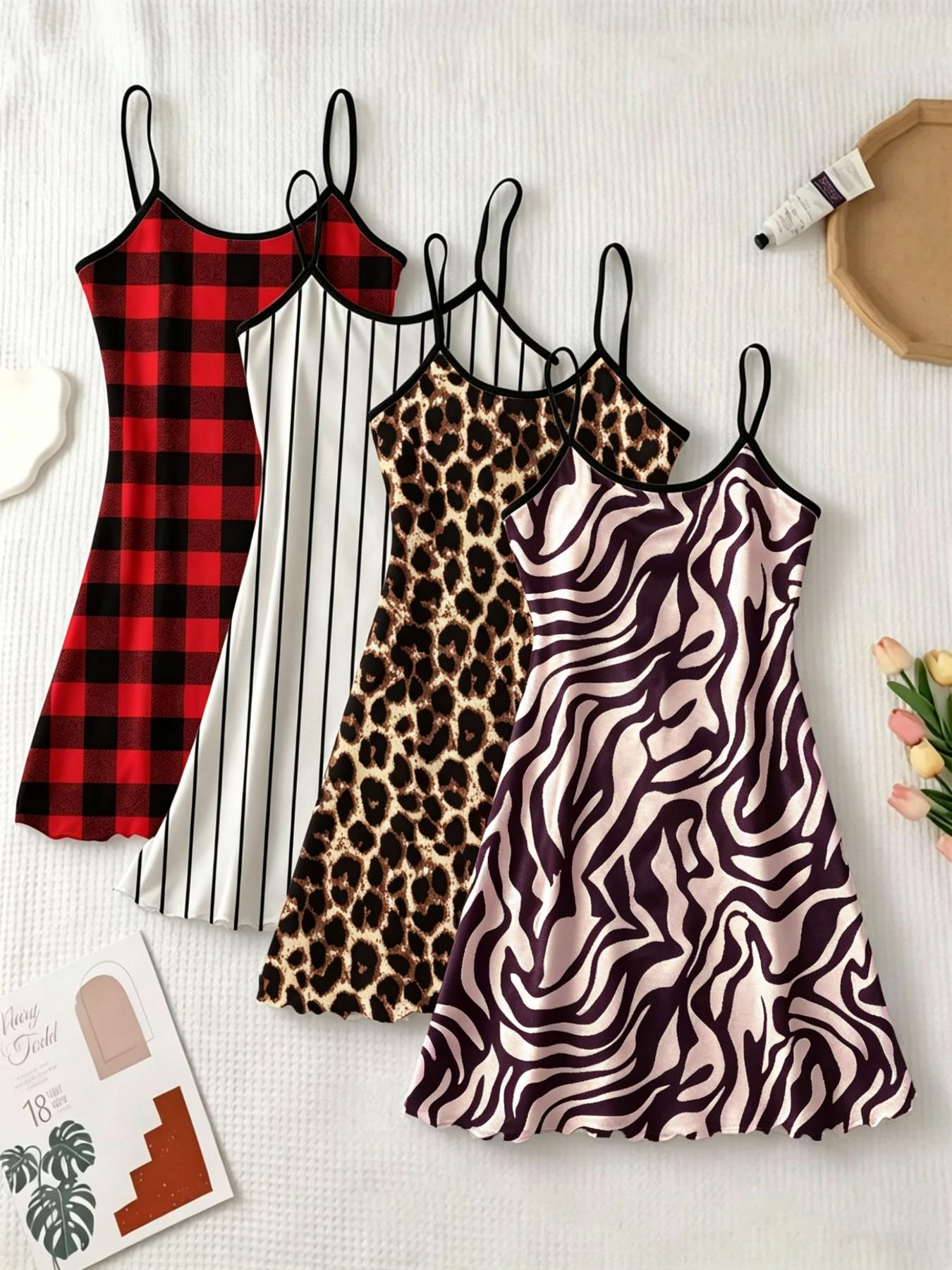 Women's All Over Print Cami Nightdress, Casual Soft Comfortable Spaghetti Strap Nightgown for All Seasons, Lady's Sleepwear for Indoor Wear, Breathable Sleep Dress