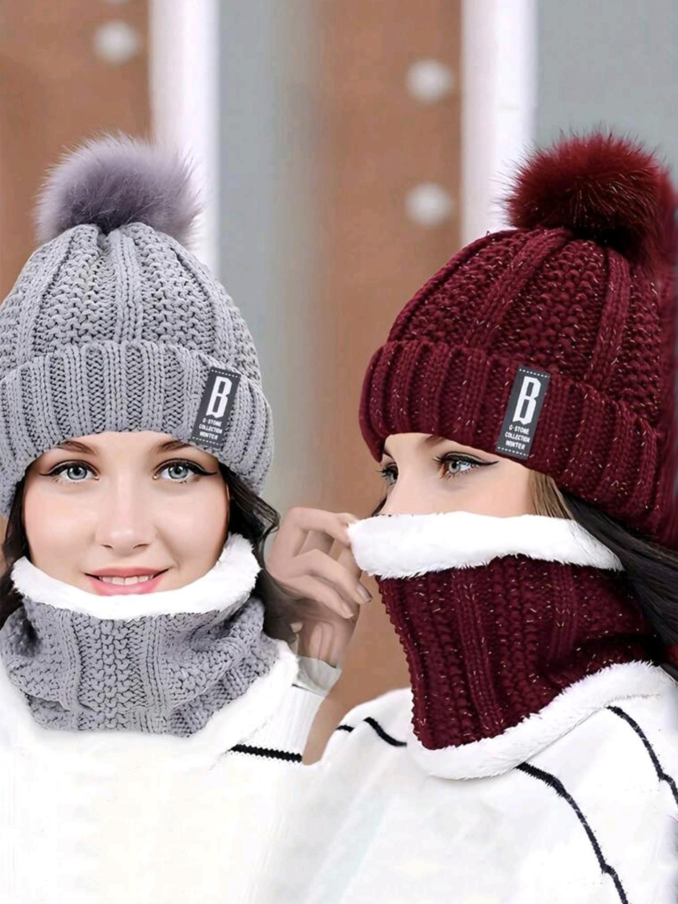 Cozy Winter Hat and Scarf Set, Accessories Set for Men and Women, Thickened Plush Knit, Windproof and Cold-proof Design, Soft Warm Thermal, for Outdoor Leisure, Travel, Daily Streetwear, Black Flatbill Hat
