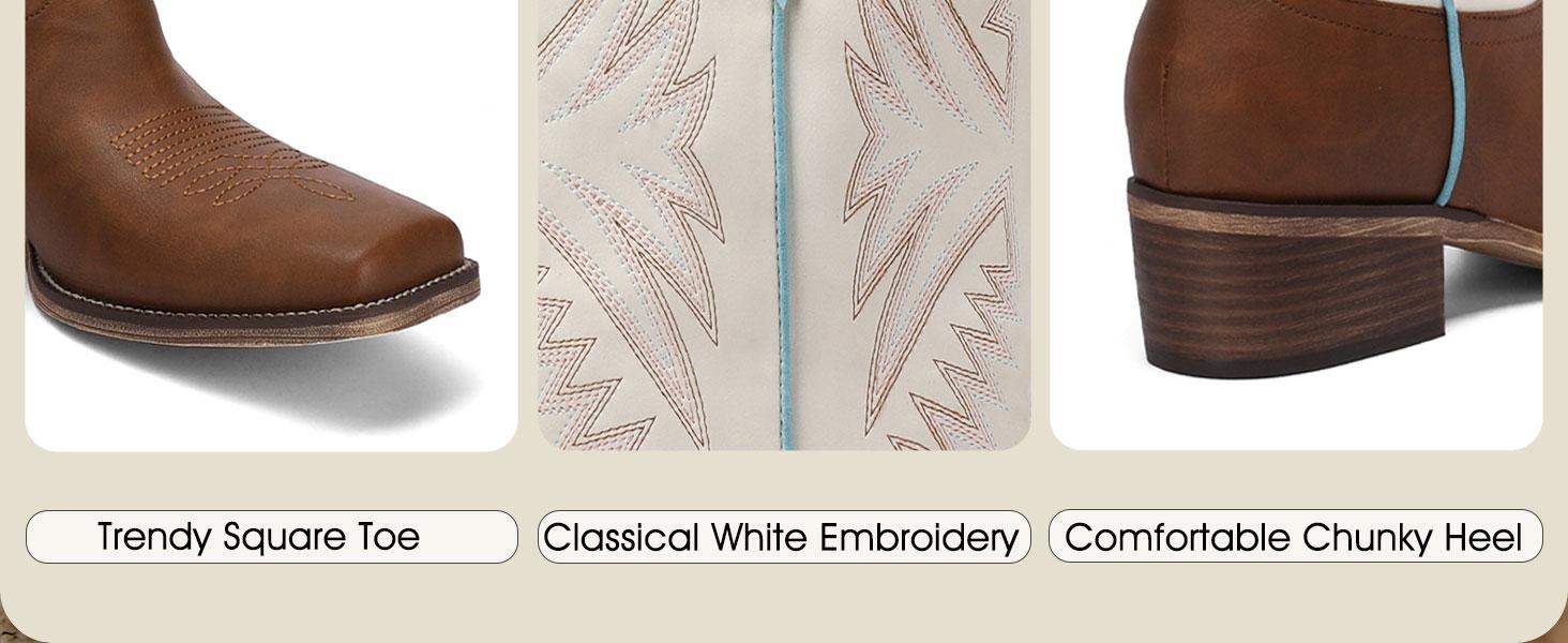 【Valentine's Day Gift】Women's Western Cowboy Boots – Wide Calf Square Toe Cowgirl Boots with Embroidered Shaft Chunky Heel Fall Fashion 【Valentine's Day Gift】Women's Western Cowboy Boots – Wide Calf Square Toe Cowgirl Boots with Embroidered Shaft Chunky Heel Fall Fashion