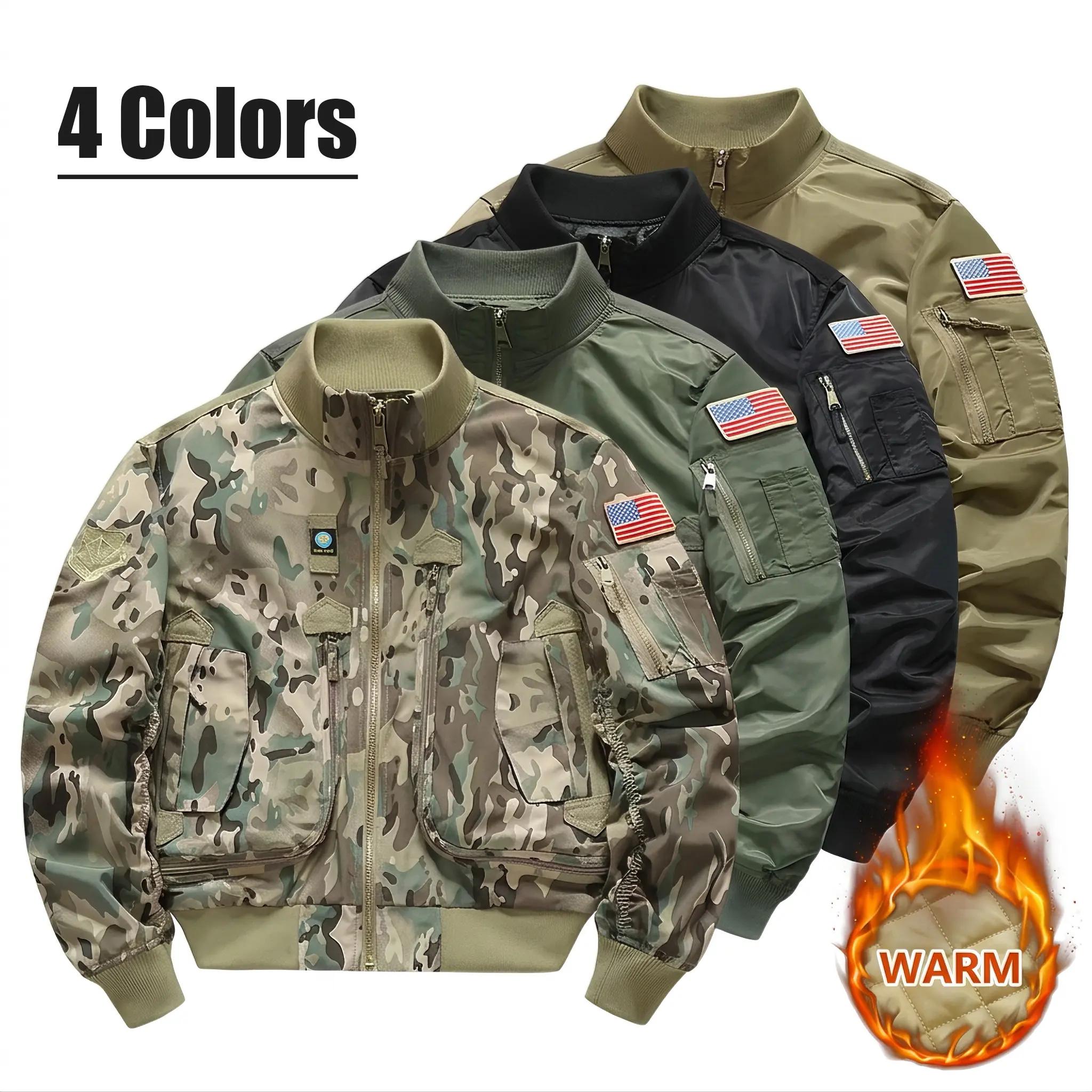 Men's Loose Fit Polyester Pull-On Waterproof British Camouflage Flight Jacket - Functional Workwear, Jeep Combat Field Training Outerwear, Autumn/Winter Parka Coat