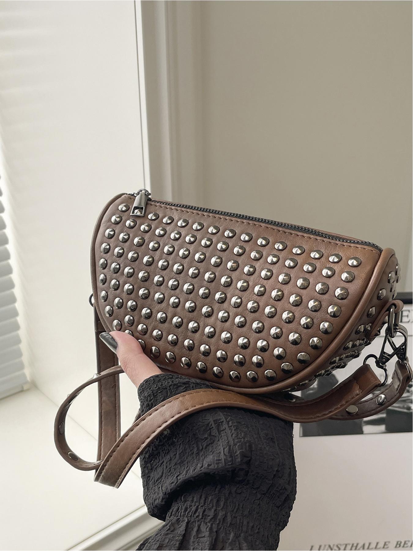 Versatile Heavy-Duty Stud Design Shoulder Dumpling Bag, Spicy Girl Style Crossbody Commuter Bag, Stylish and Functional Handbag, Fashionable Shoulder Bag, Domed Crossbody