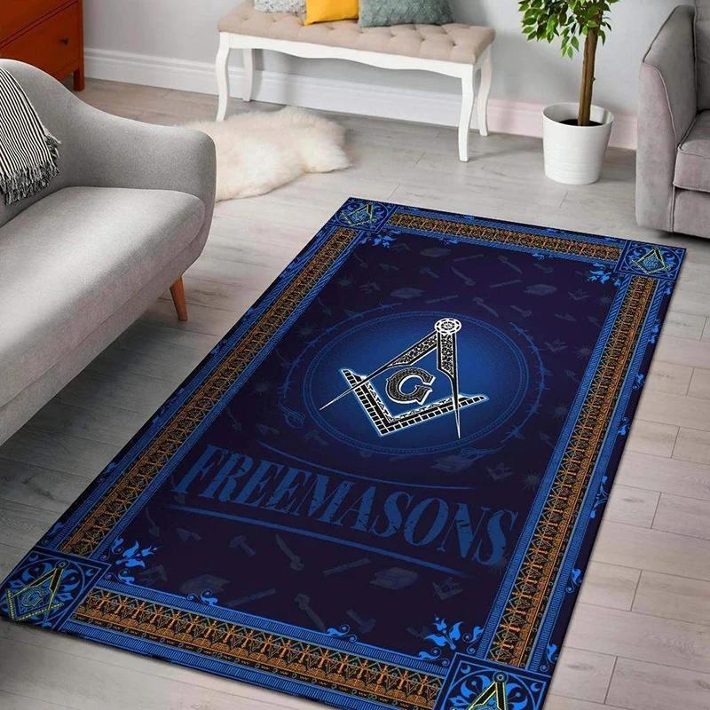 Masonic Square and Compass Flannel Area Rug - Freemasonry Symbol Print Soft Mat for Living Room, Non-Slip Lodge Home Decor #MasonicRug #FreemasonryMat #LodgeHomeDecor #SquareCompassCarpet #NonSlipFlannelRug