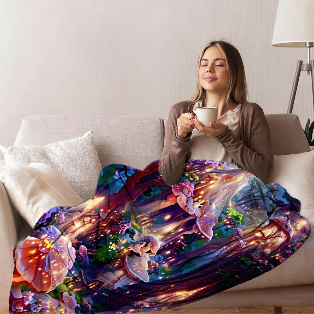 Dreamy Night Forest Print Blanket, Soft Flannel, Lightweight Warm, No Pilling, Living Room Bedroom Window Cover, Holiday Gift, Pet Blanket