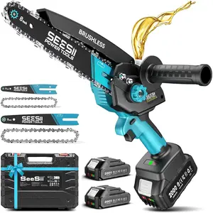 A Man's Tools SEESII Mini Chainsaw Cordless, 8 Inch & 6 Inch Electric Chainsaw with 2 Batteries & Auto Oiler, 1000W Brushless Handheld Chain Saw for Tree Branch Wood Cutting, Garden Tools Gift for Men Dad Husband