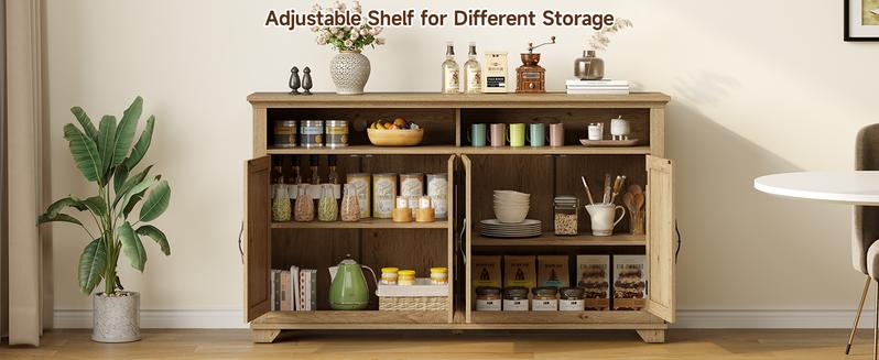 【Valentine's Day gift】ONBRILL 60 Inches Sideboard Buffet Cabinet with Storage, Large Credenza with 4 Carved Doors, Open Storage Shelf, Adjustable Shelves, Coffee Bar Cabinet for Kitchen, Living Room 【Valentine's Day gift】ONBRILL 60 Inches Sideboard Buffet Cabinet with Storage, Large Credenza with 4 Carved Doors, Open Storage Shelf, Adjustable Shelves, Coffee Bar Cabinet for Kitchen, Living Room