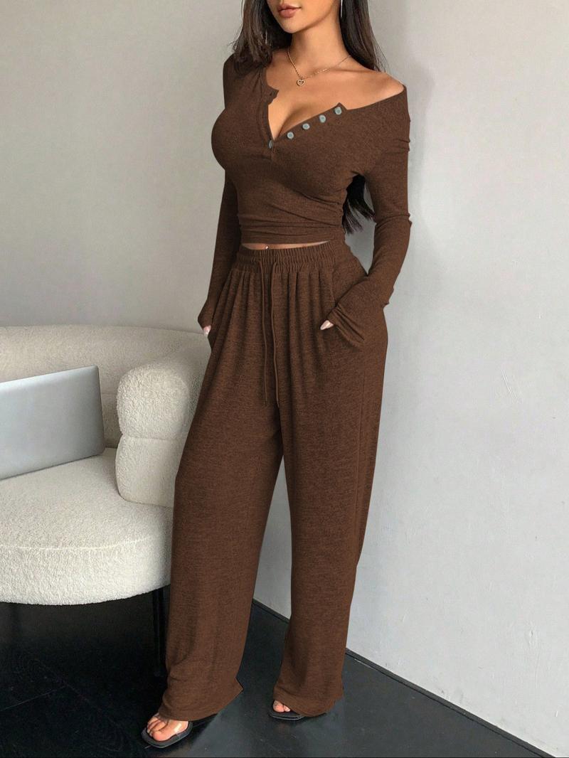 Women's Casual Fall Winter co ord set, Soft Elastic Fabric, Fashionable Two-Piece Sleepwear, Indoor Outdoor Wear, Comfortable Home Clothes Women's Casual Fall Winter co ord set, Soft Elastic Fabric, Fashionable Two-Piece Sleepwear, Indoor Outdoor Wear, Comfortable Home Clothes