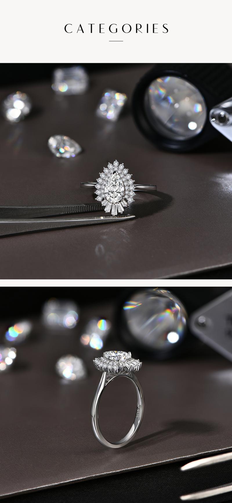 Luxury Pear Cut 1.0CT Synthetic Moissanite Promise Ring for Her Wedding Bands for Women R117