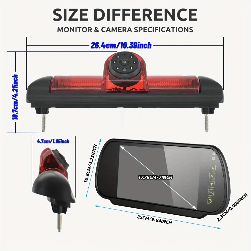 Universal 3rd High Brake Light Parking Reverse Camera with 7-Inch Mirror Monitor Kit, CCD Sensor, 170° Wide Angle View, for CITROEN JUMPER/for PEUGEOT BOXER/for FIAT DUCATO (2004-2006+ Models), Vehicle Safety Accessory, Sleek Vehicle Accessory
