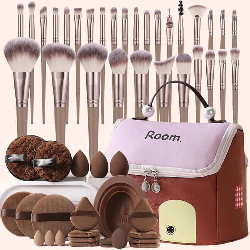 Professional Makeup Tool Set, 54pcs/set Cosmetic Brush & Sponge & Puff & Headband & Brush Cleaning Bowl Set, Multi-use Facial Makeup & Cleaning Accessories for Daily Use, Makeup Brush Kit, Face Brush Set