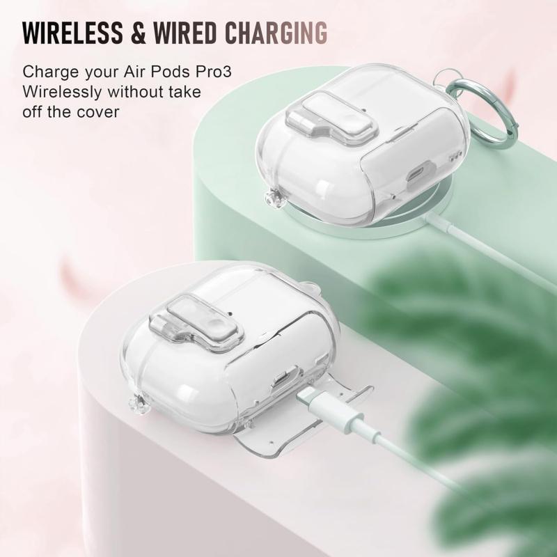 Clear Lock AirPods Case for AirPods 4,AirPods Pro 3 Pro 2 Pro, Heavy Duty Shockproof Protective Cover with Secure Lock, Keychain, Scratch Resistant, Wireless Charging, Case Only,back to school,back to school haul