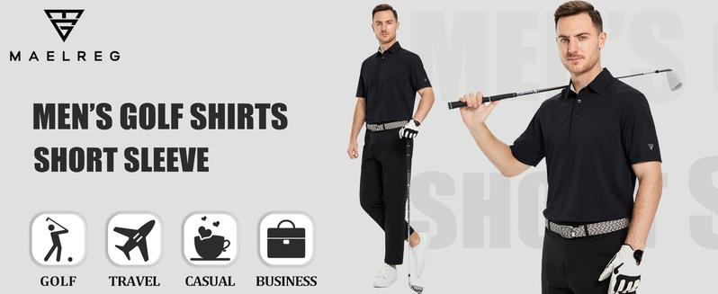 M MAELREG Men's Plain Golf Polo Shirt, Lightweight Performance Shortsleeve Athletic Top, Stretch Comfortable Casual Menswear