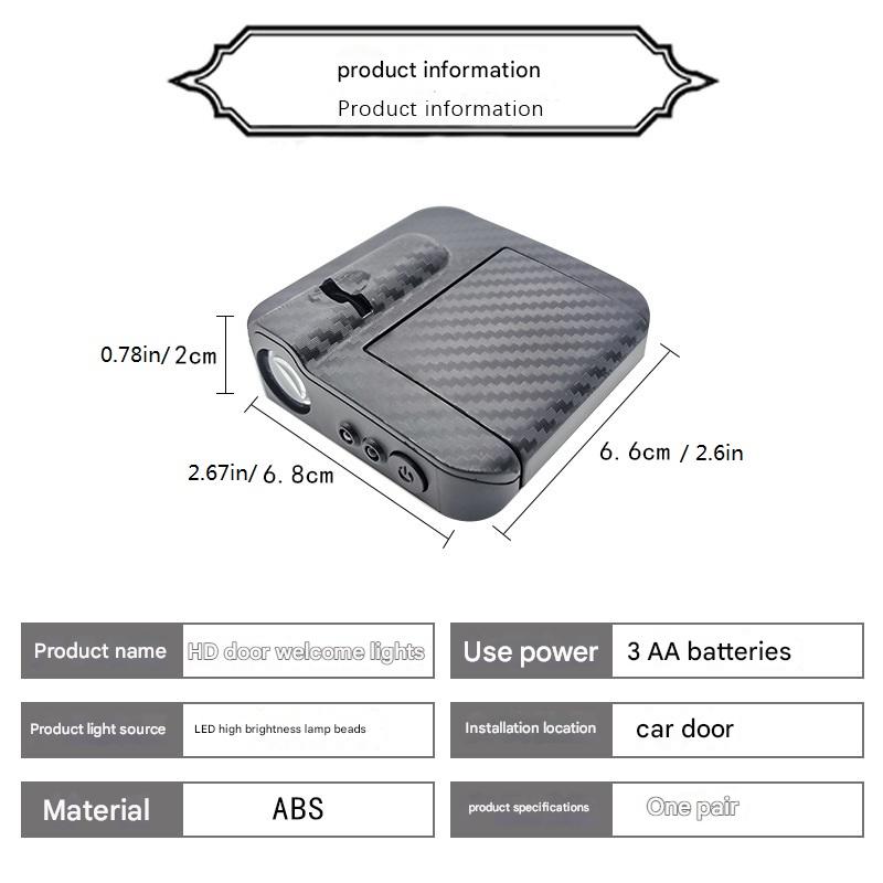 Car Door Projector Lights, Wireless LED Welcome Light, Auto On/Off Sensor Courtesy Lamp, Easy Install Stick-On Car Door Light, Universal Fit Interior Accessories (1 Pair)