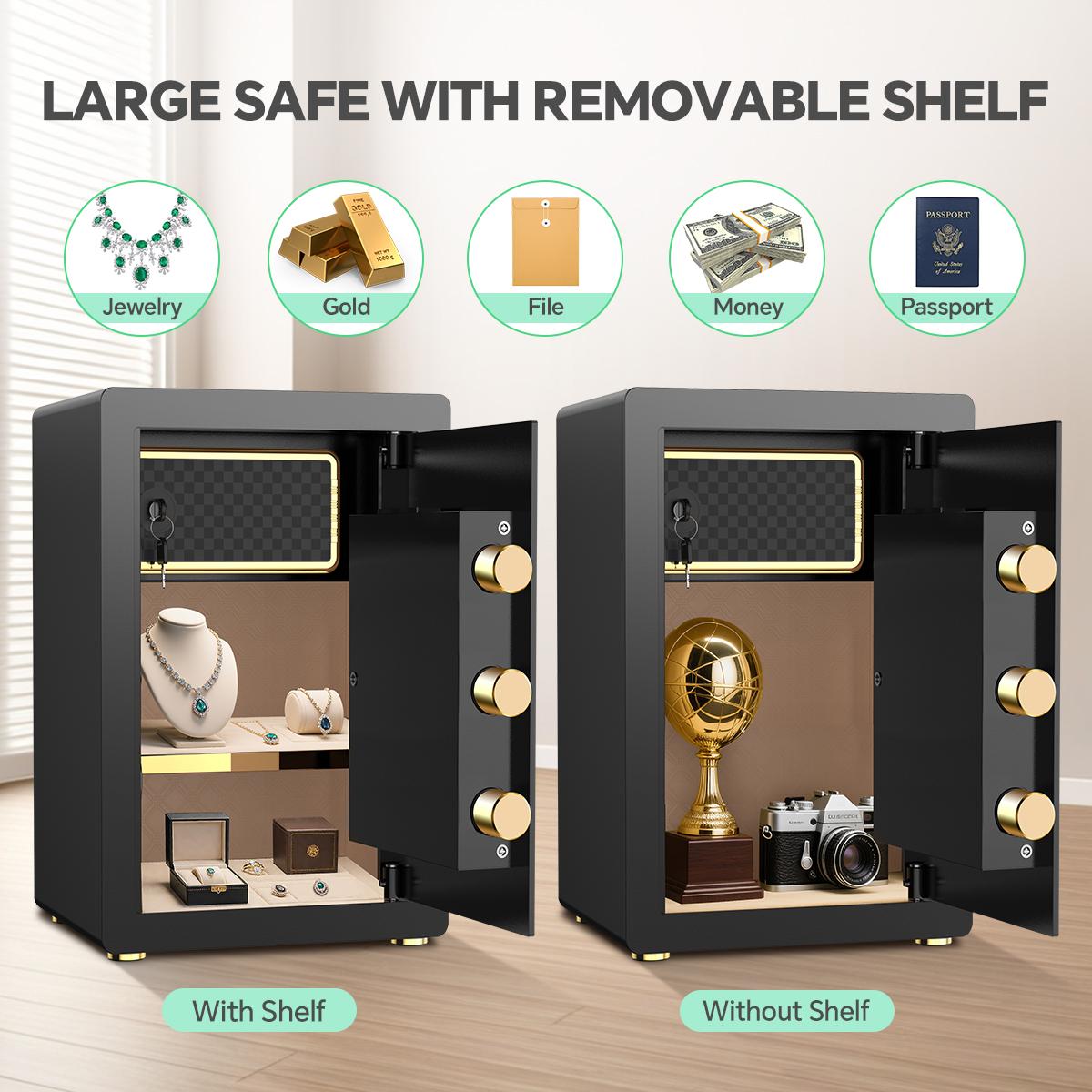 ACTIGER Large Safe Box, Digital Keypad Home Security Safe With Smart Alarm System & Interior Safe Lock Box, for Valuables Spy Gadgets Inner Safe Box with Fireproof Waterproof Bag, New Home Renovation Essentials,Adjustable Shelf