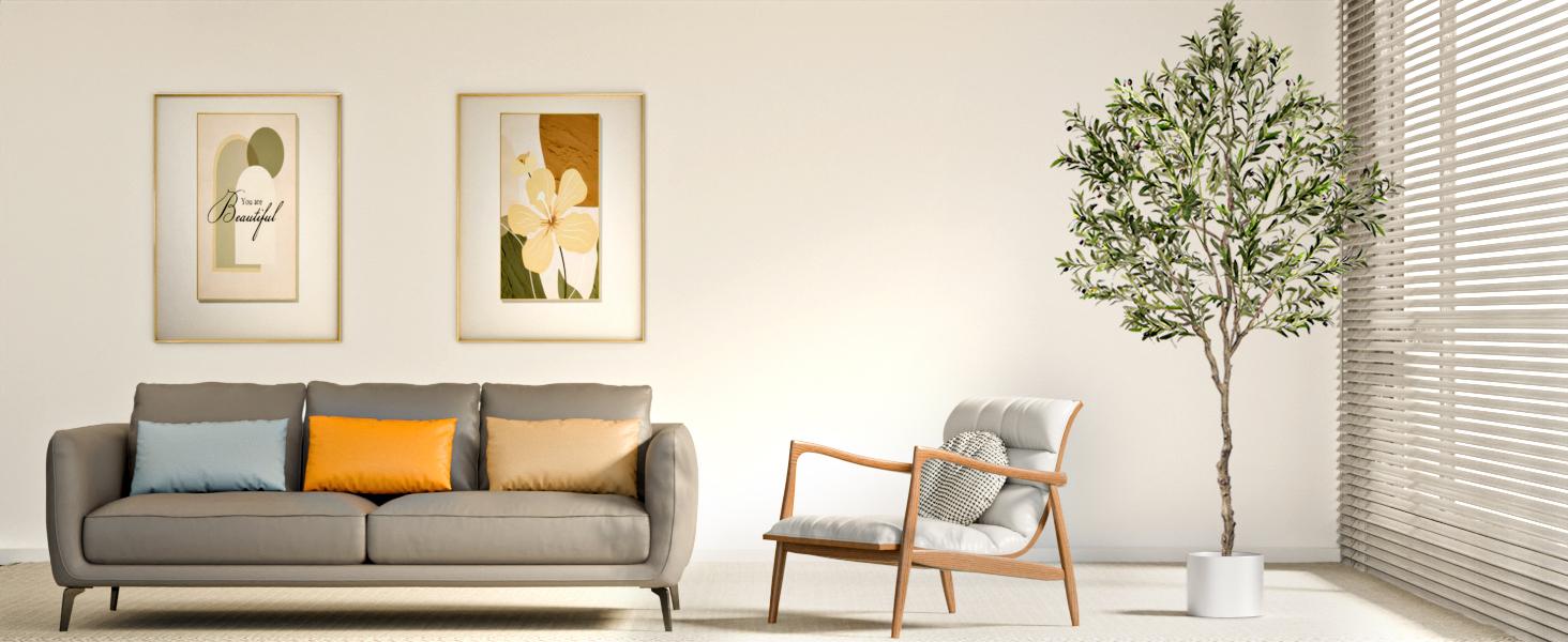 Fluffy 6/7/8ft Artificial Olive Tree, Fake Potted Olive Tree with Branches, Leaves and Fruits, Fake Plant, Indoor Decoration Decorative