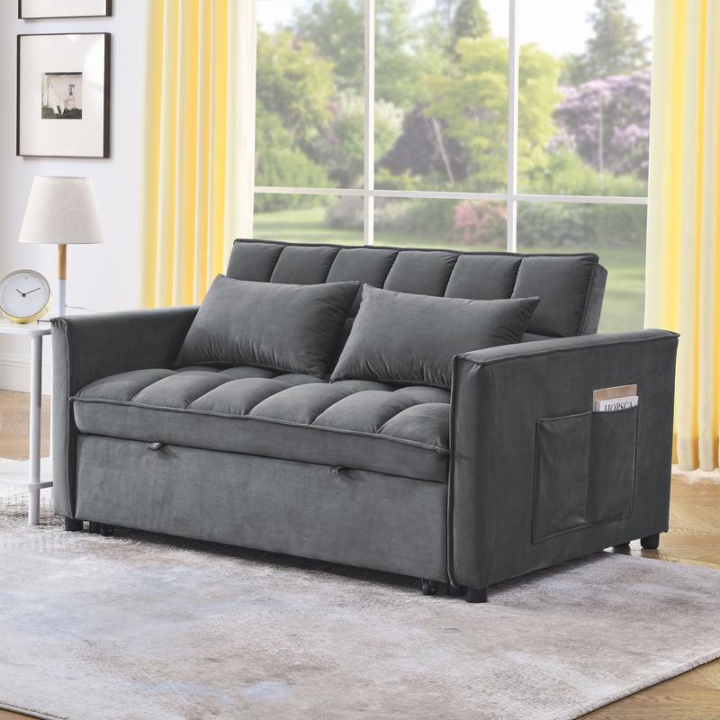 3 in 1 Convertible Sleeper Sofa Bed, Loveseat Futon Couches for Living Room with Side Pocket | Adjustable Backrest| Velvet Fabric | Pull Out Couch | Sectional Sofa Bed, Gray 3 in 1 Convertible Sleeper Sofa Bed, Loveseat Futon Couches for Living Room with Side Pocket | Adjustable Backrest| Velvet Fabric | Pull Out Couch | Sectional Sofa Bed, Gray