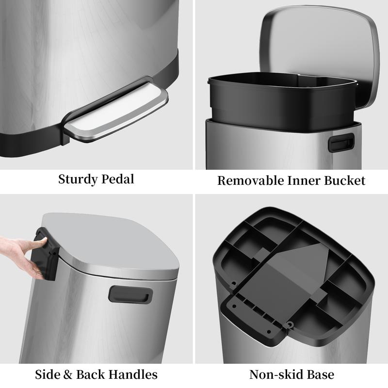 KSSKSS Tall Kitchen Trash Can 13 Gallon 50L Step Garbage Bin with Lid Stainless Steel Removable Inner Bucket Soft Close Ideal for Home Office
