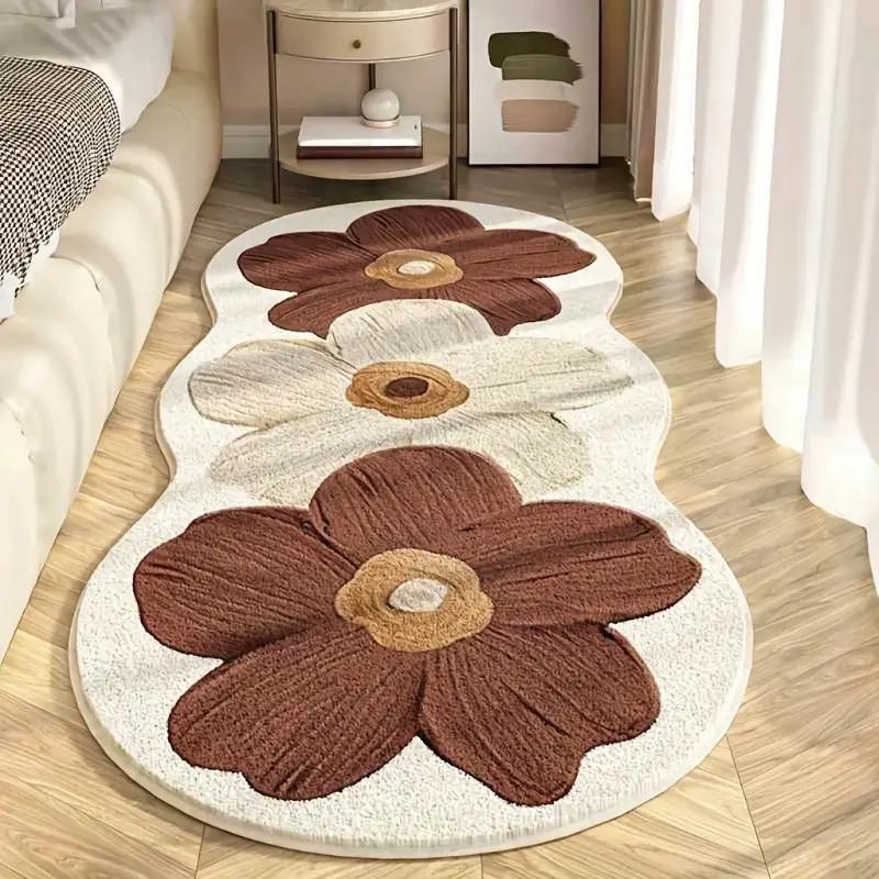 Special-Shaped Floral Plush Rug, Decorative Rug, Soft Thick Non-Slip Carpet for Living Room, Bedroom, Dining Room or Kitchen Decor
