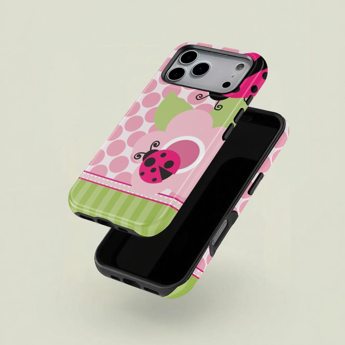 Floral Dot Ladybug Print Phone Case, Durable Two-In-One Protection, Fits iPhone 17 16 15 14 13 12 Pro, Samsung Galaxy S25 S24 S23 S22 Ultra Series