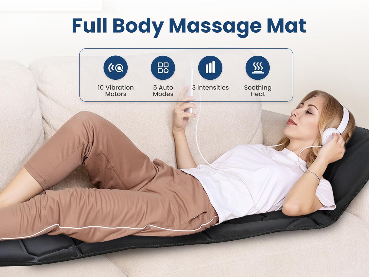 COMFIER Full Body Massage Mat Pad with Heat, Chair Pad with 10 Vibration Motors & 2 Heating Pad with Auto Shut Off, Heated Massage Mattress Pad for Back
