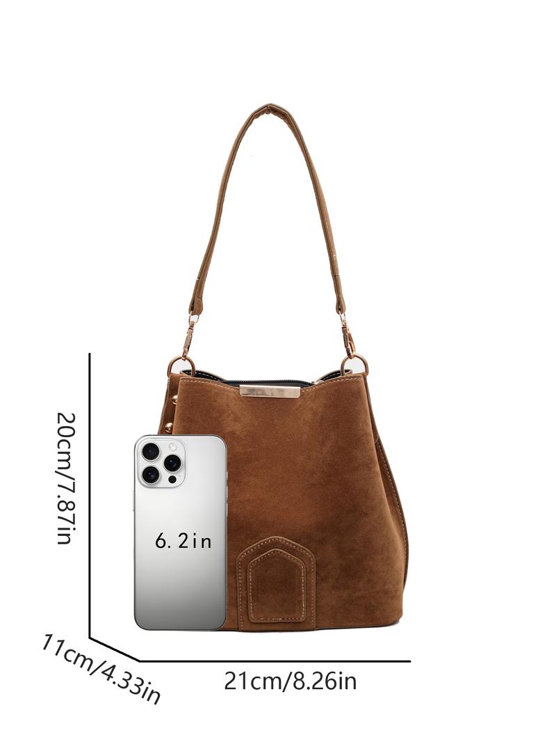 Retro fashion simple bucket shoulder bag, niche design personality lazy wind joker shoulder bag, retro texture comfortable leisure wind shoulder bag, suitable for daily travel, shopping and dating, Fashionable bucket bag