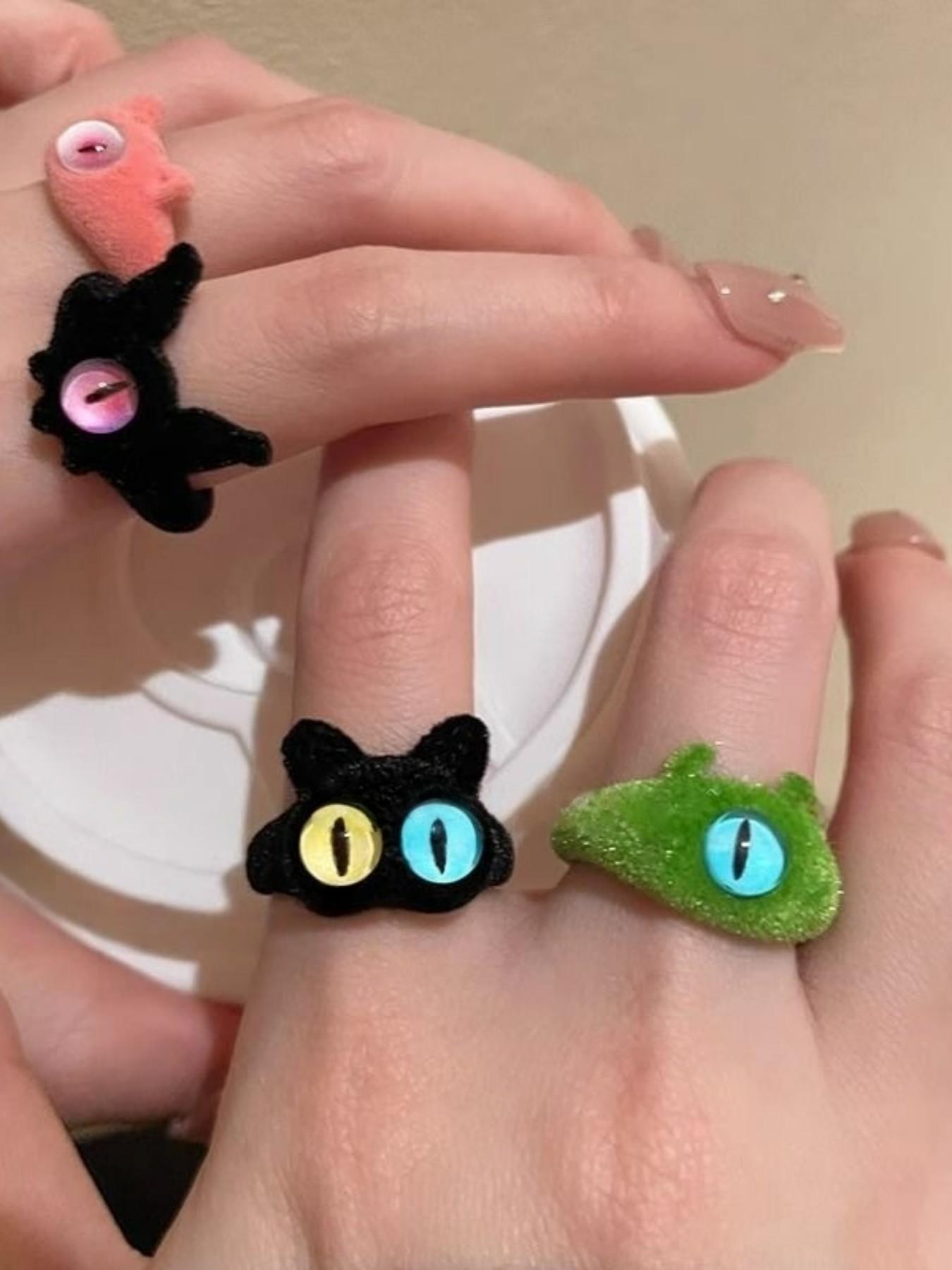 New Large Eye Plush Ring for Women, Autumn Winter Cute Sweet Cool Unique Index Finger Ring, Fashionable and Stylish Jewelry
