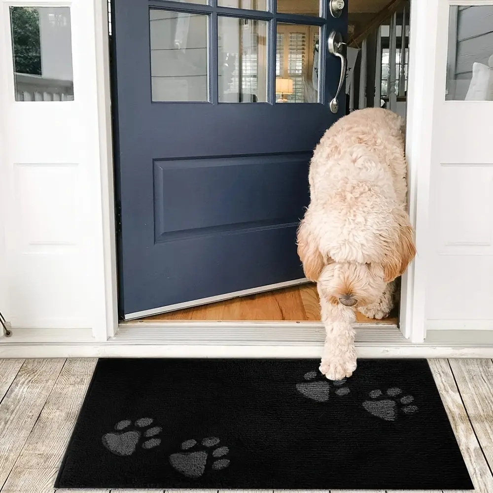 Dirt Trap Dog Paw Print Footprint Doormat - 23.6x35.4in Large Machine Made Patterned Textured Microfiber Entry Mat, Machine Washable Shoe Scraper, Mess Free for Muddy Wet Shoes & Paws, Footprint Doormats, Large Doormats