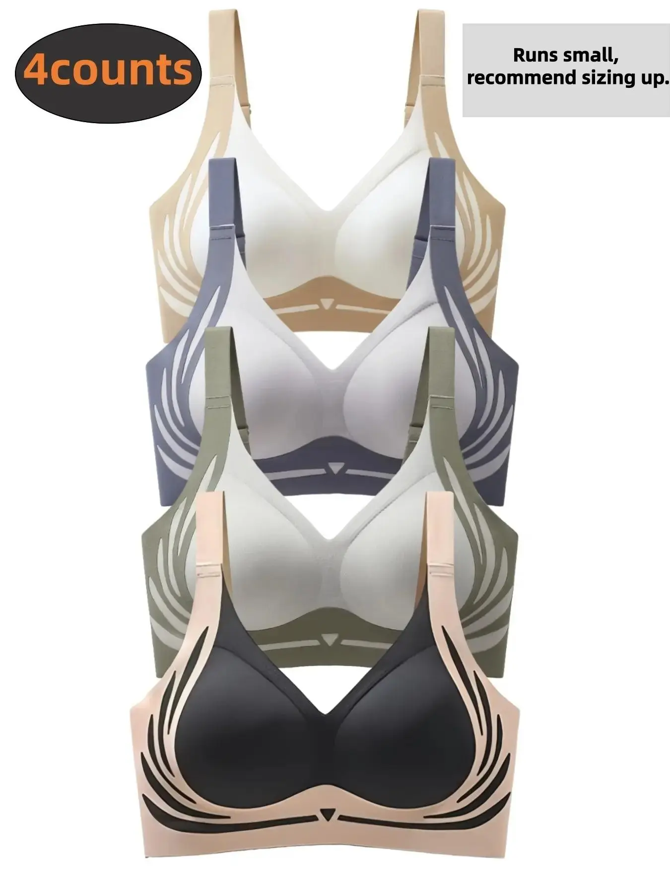 Women's Colorblock Patchwork Supportive Wireless Bra, Soft Comfortable Breathable Backless Lingerie, All-Season Basic Casual Underwear