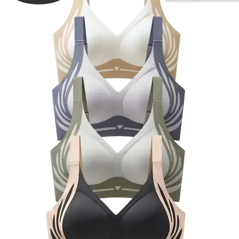 Women's Colorblock Patchwork Supportive Wireless Bra, Soft Comfortable Breathable Backless Lingerie, All-Season Basic Casual Underwear