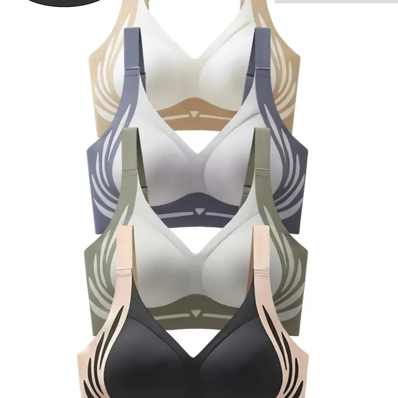 Women's Colorblock Patchwork Supportive Wireless Bra, Soft Comfortable Breathable Backless Lingerie, All-Season Basic Casual Underwear