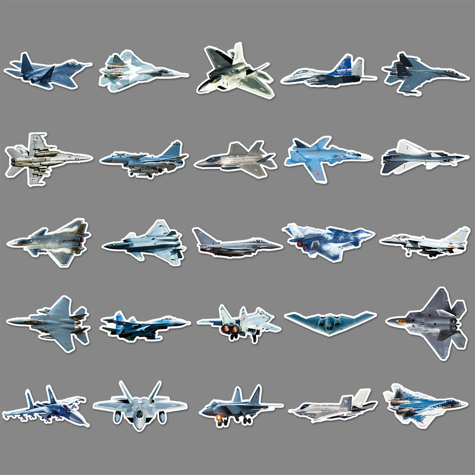 50pcs Military Fighter Jet Stickers, Waterproof Vinyl Decals, Army Plane Stickers for Laptop, Water Bottle, Luggage, Military Lover Gift Pack
