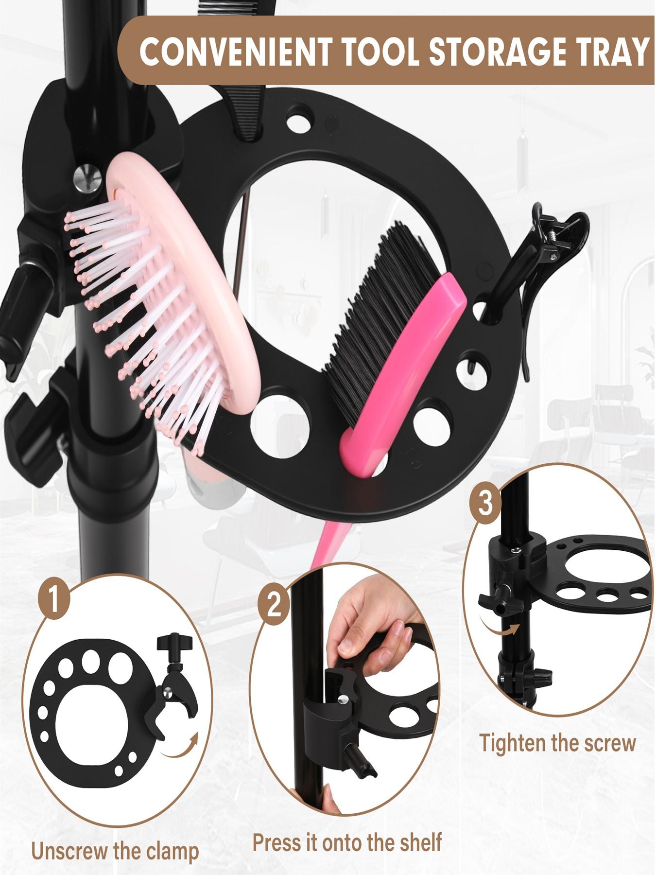 Mannequin Head Stand, Reinforced Metal Wig Stand Tripod Base with Tool Tray, Adjustable Height 18-47 inch Wig Head Stand for Styling Stability, Hair Tools