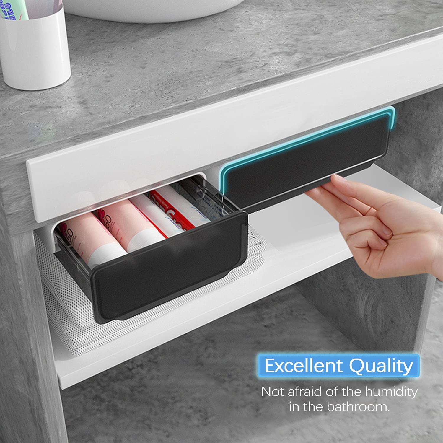 Self-adhesive Under Desk Drawer Organizer, 2 Pack Table  Slide Out Large Storage Mounted Desktop Pencil Holder Tray Drawers for Office  School Stationery Kitchen (Black)