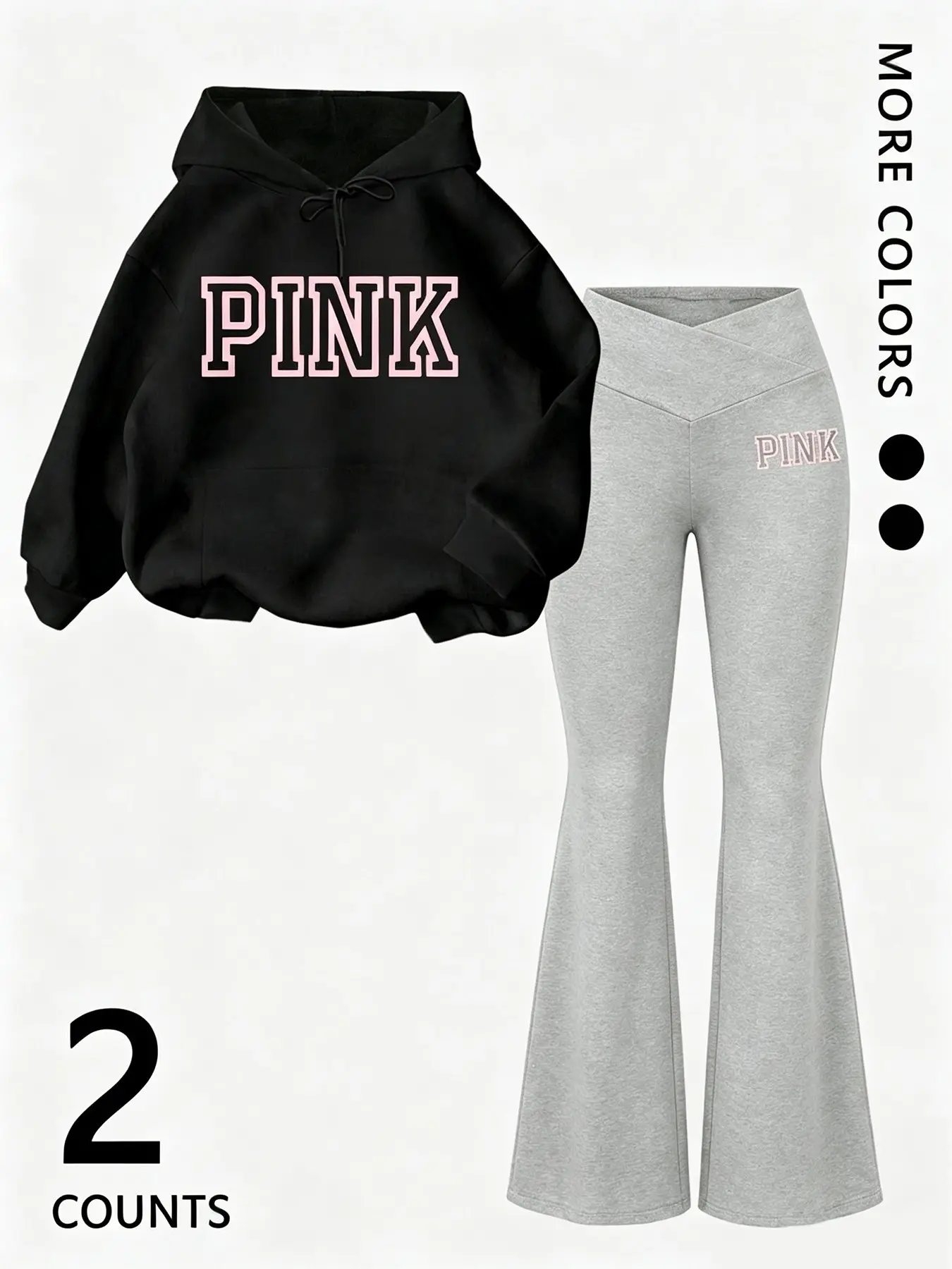 2 Piece Women's Letter Graphic Hoodie and Crossover Waist Flare Pants Set Top and Bottoms Y2K Casual Streetwear for Travel Daily Wear