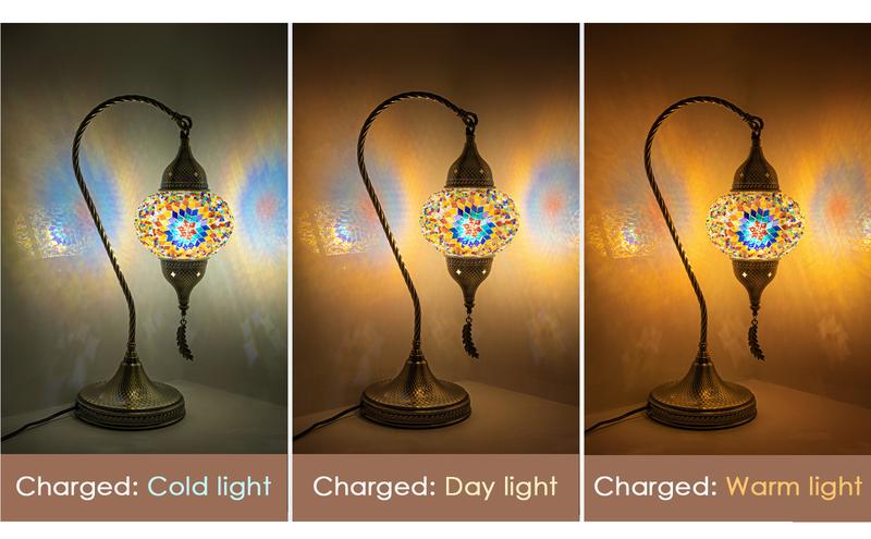 Yarra-Decor Turkish Moroccan Mosaic Table Lamp with Bronze Base - 3 Color Options Handmade Swan Neck Tiffany Mosaic Glass Bedside Lamps for Bedroom, 19" Blue1(LED Bulb Included) Home Design