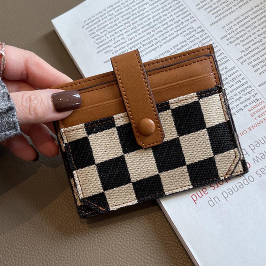 Women's Fashion Colorblock Plaid Short Wallet - Casual Canvas & PU Leather Zipper Card Holder With Snap Closure Leather Lining And Edging | Hand Or Dry Clean Only Card Covers Wallet For Cards Card Holder For Women