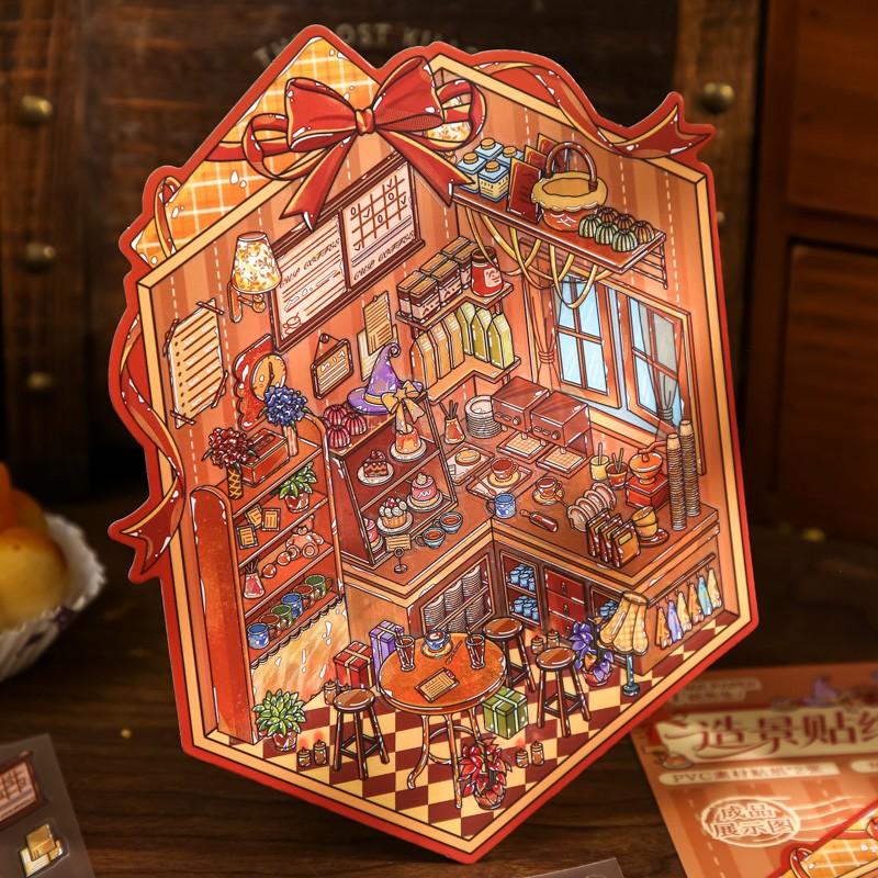 3 Sheets/bag PVC Pack, Warm Light House Series Decorative Material, Hand Account Stationery Diary Sticker Water Bottle Multi-Scene Decoration